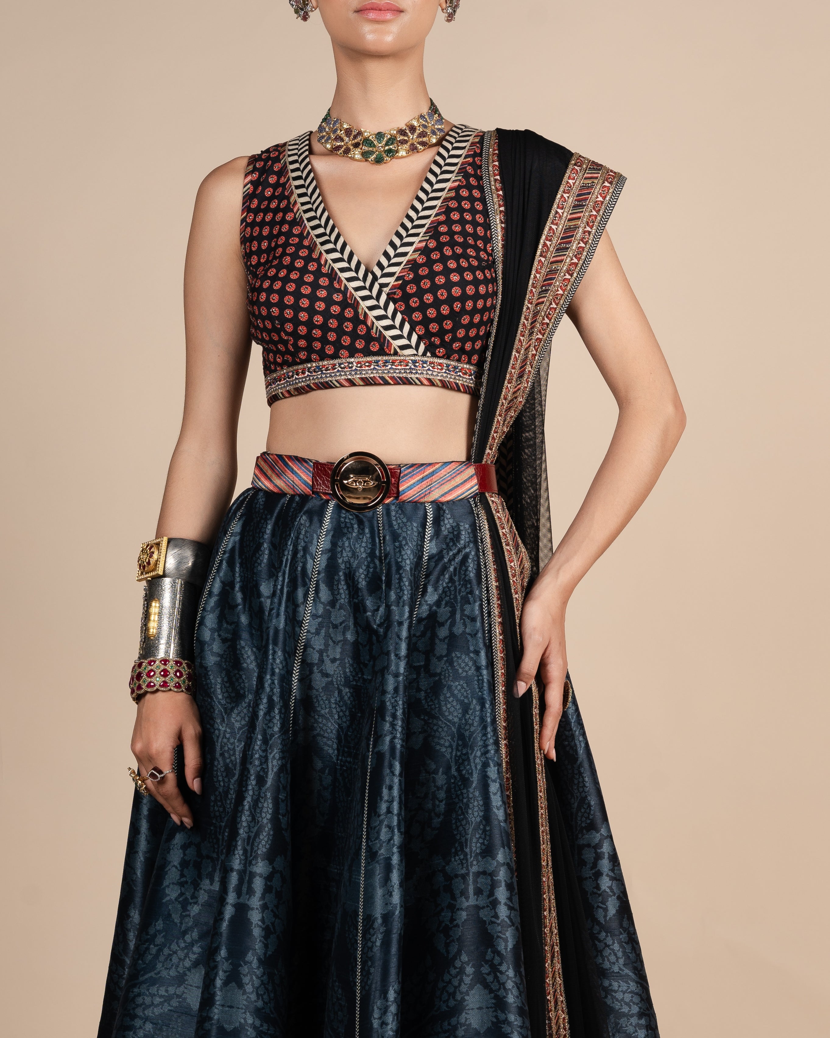 Midnight Blue Tonal Print Skirt Set