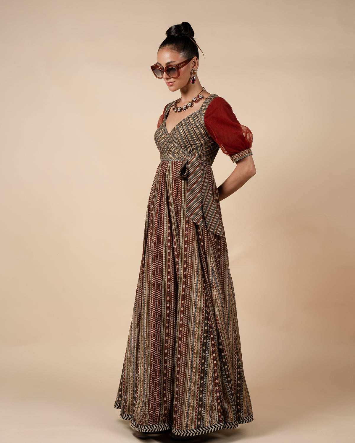 Crimson Red Striped Anarkali