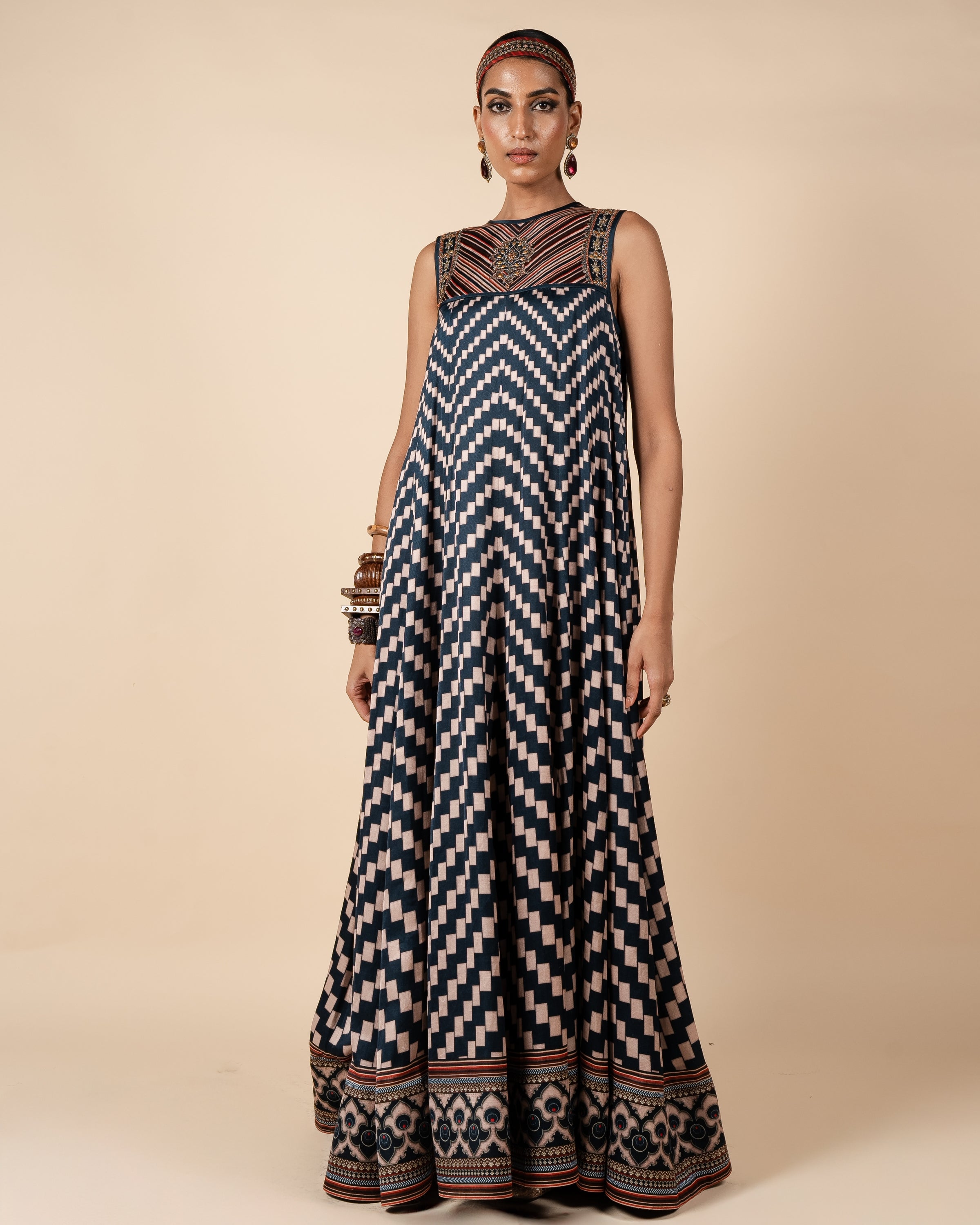 Midnight Blue Printed Anarkali