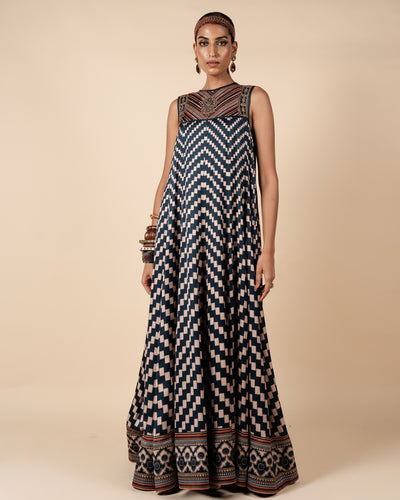 Midnight Blue Printed Anarkali