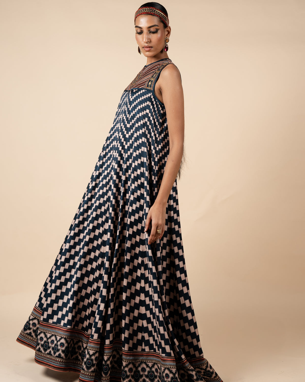 Midnight Blue Printed Anarkali