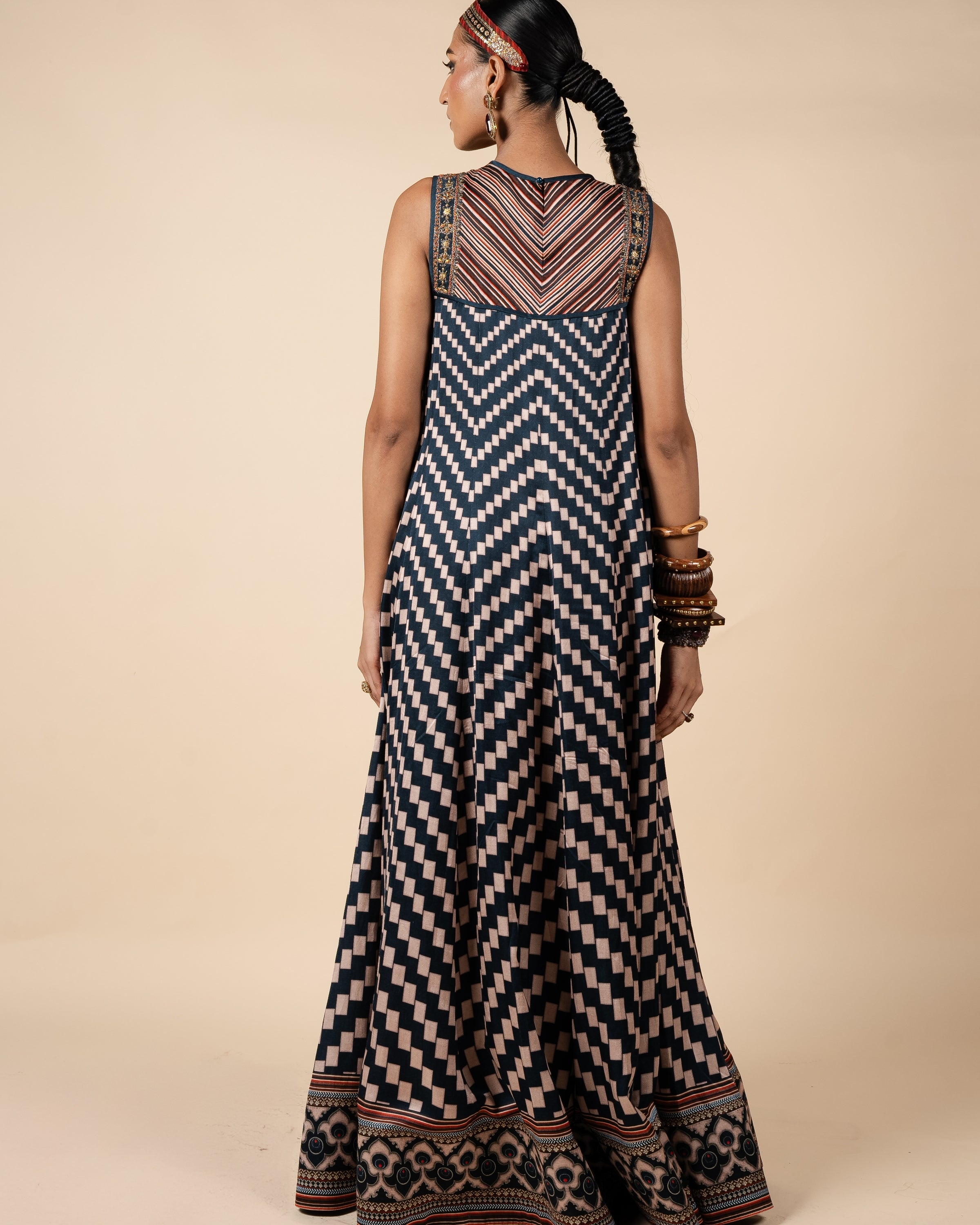 Midnight Blue Printed Anarkali