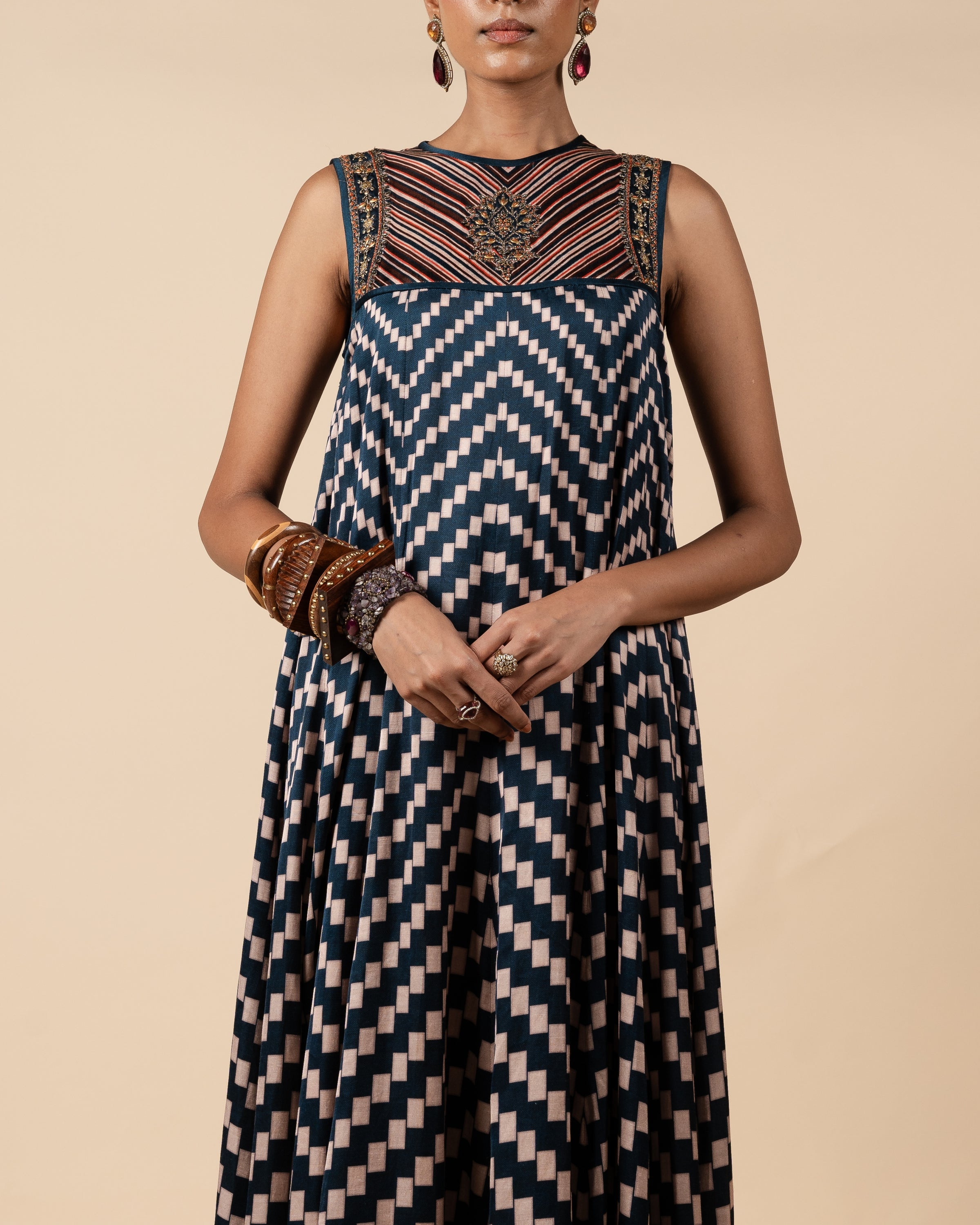 Midnight Blue Printed Anarkali