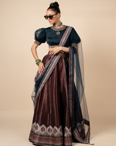 Prussian Blue - Rust Skirt Set