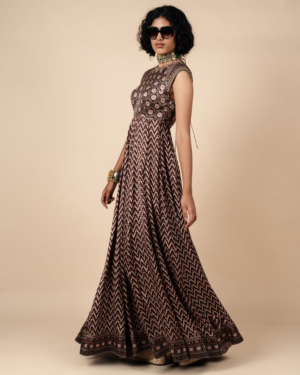 Umber Brown Printed Anarkali