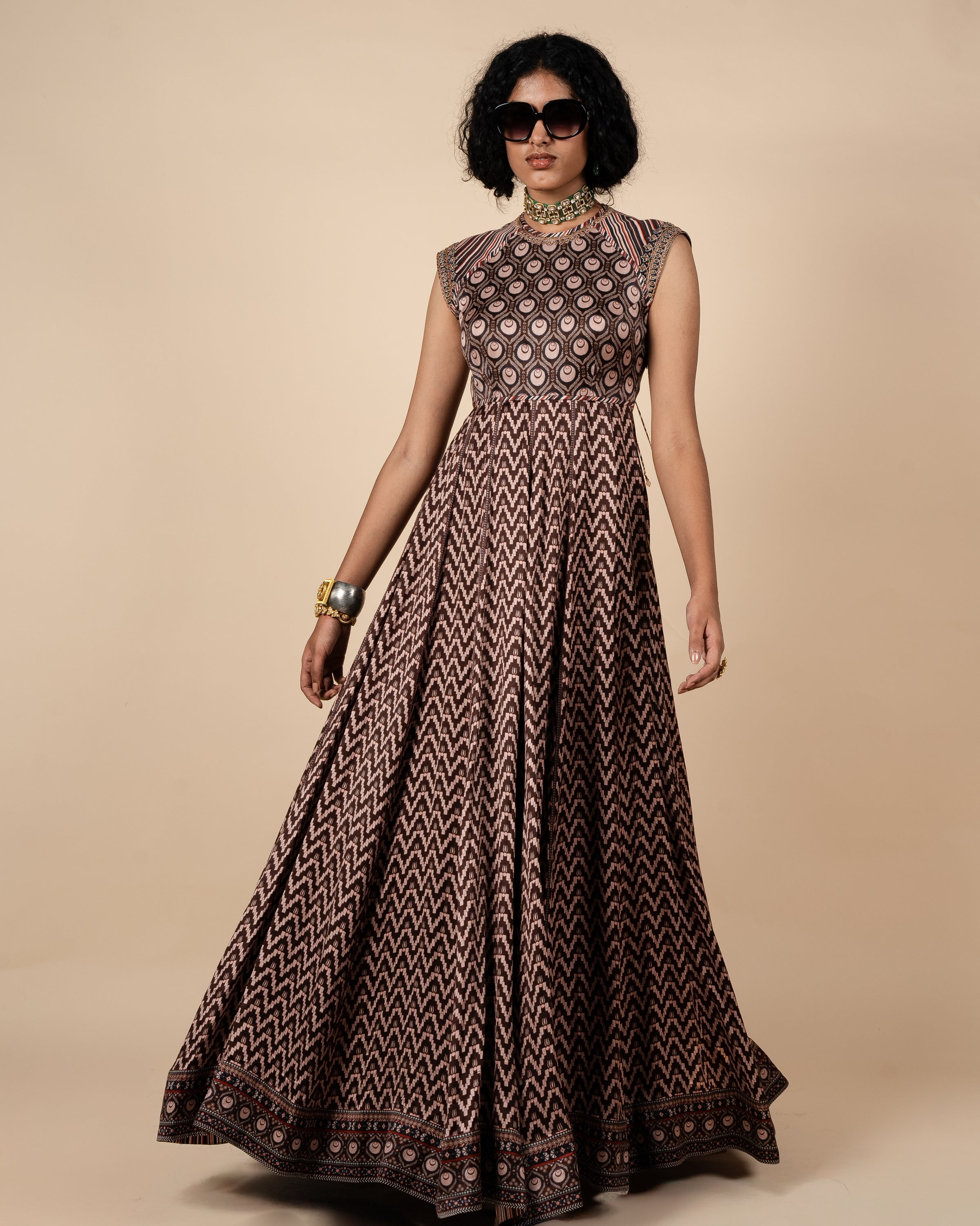 Umber Brown Printed Anarkali