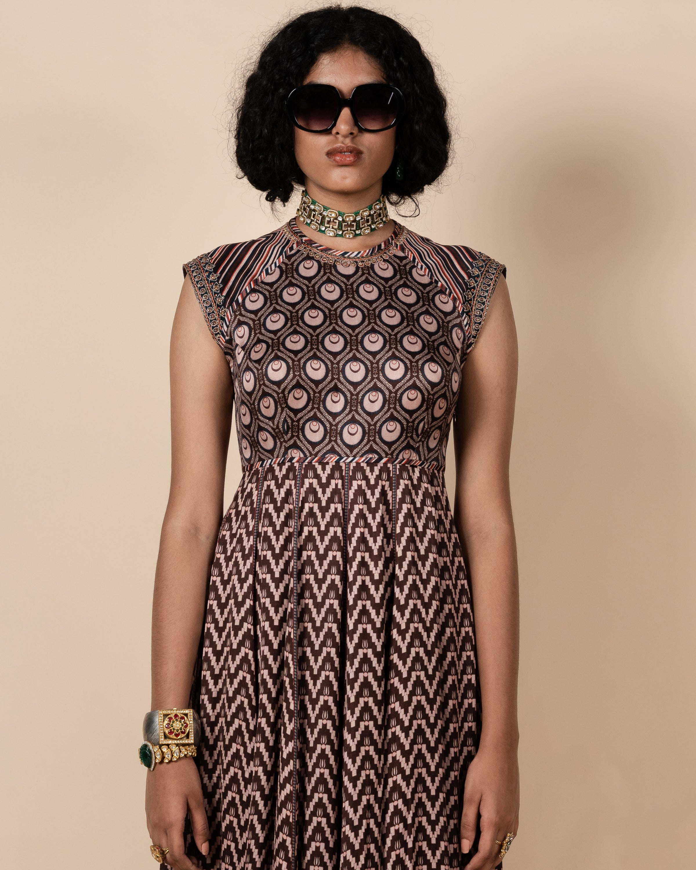 Umber Brown Printed Anarkali