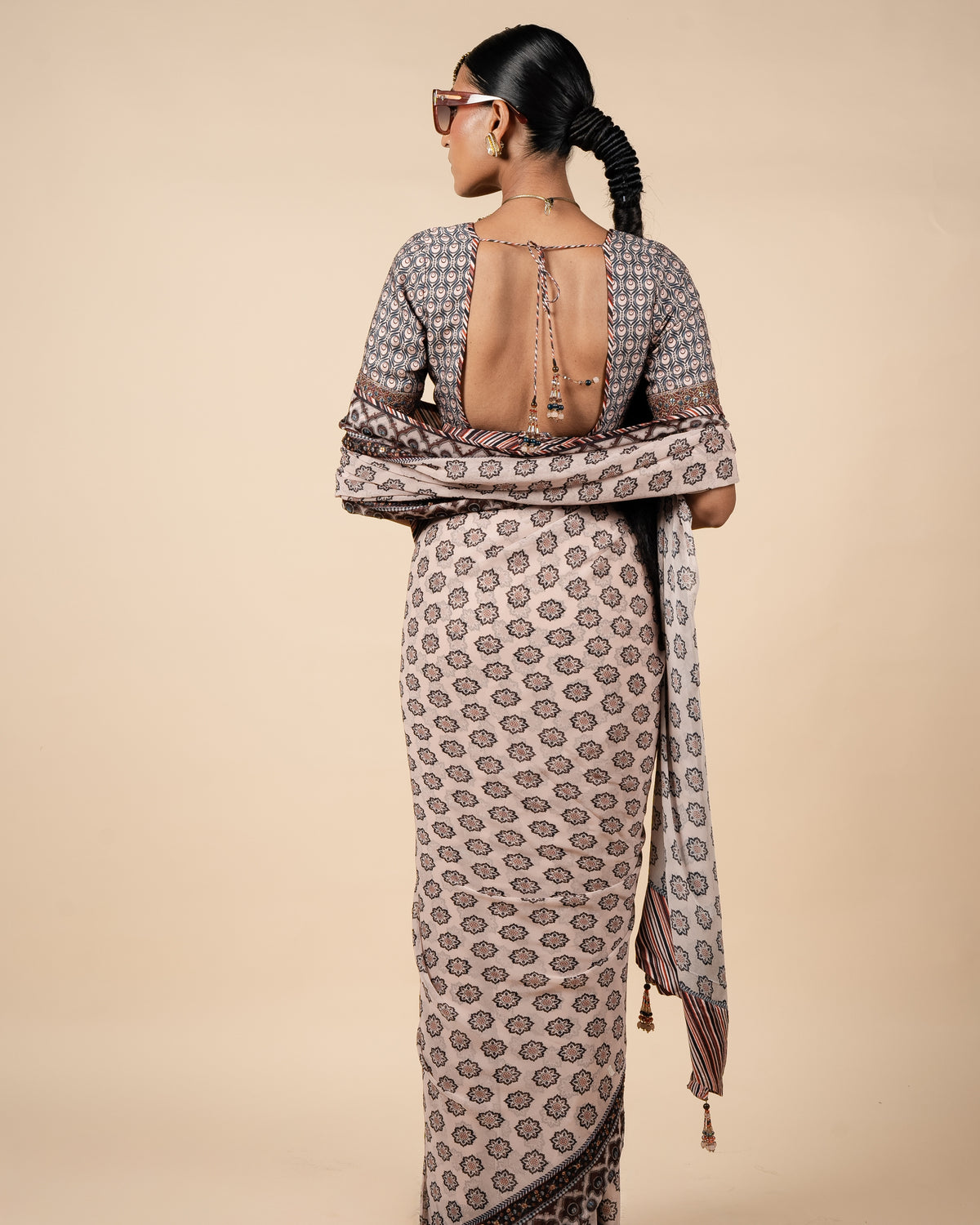 Blush Nugrey Printed Sari Set