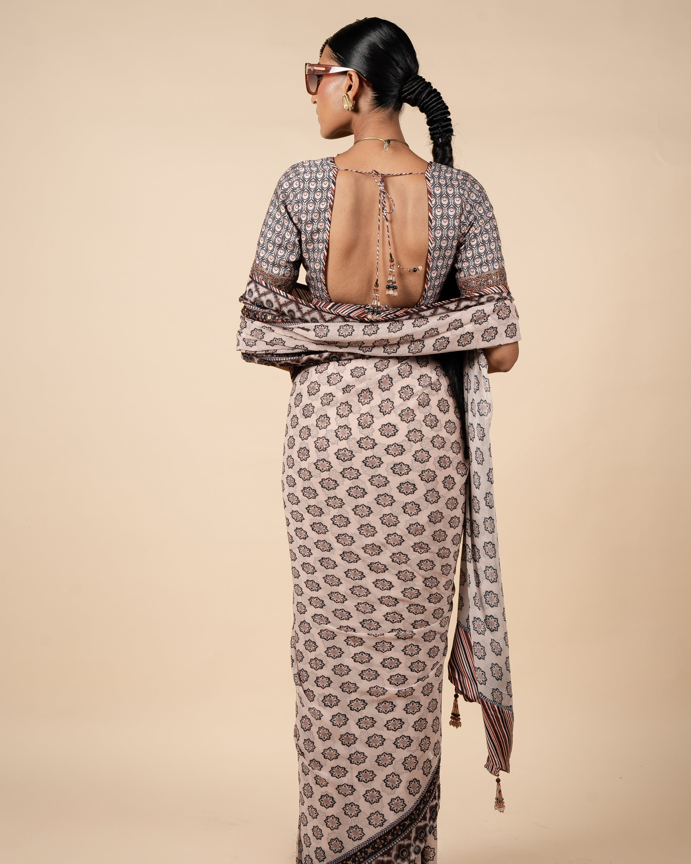 Blush Nugrey Printed Sari Set