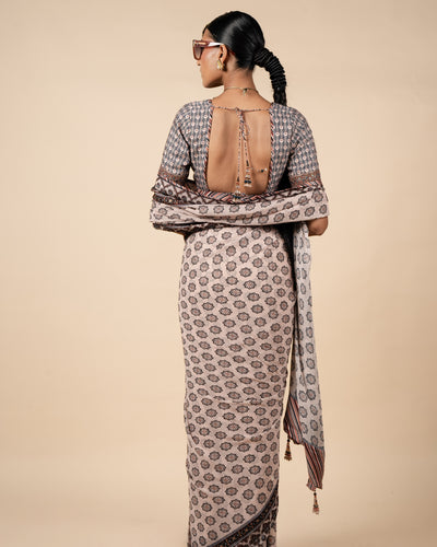 Blush Nugrey Printed Sari Set