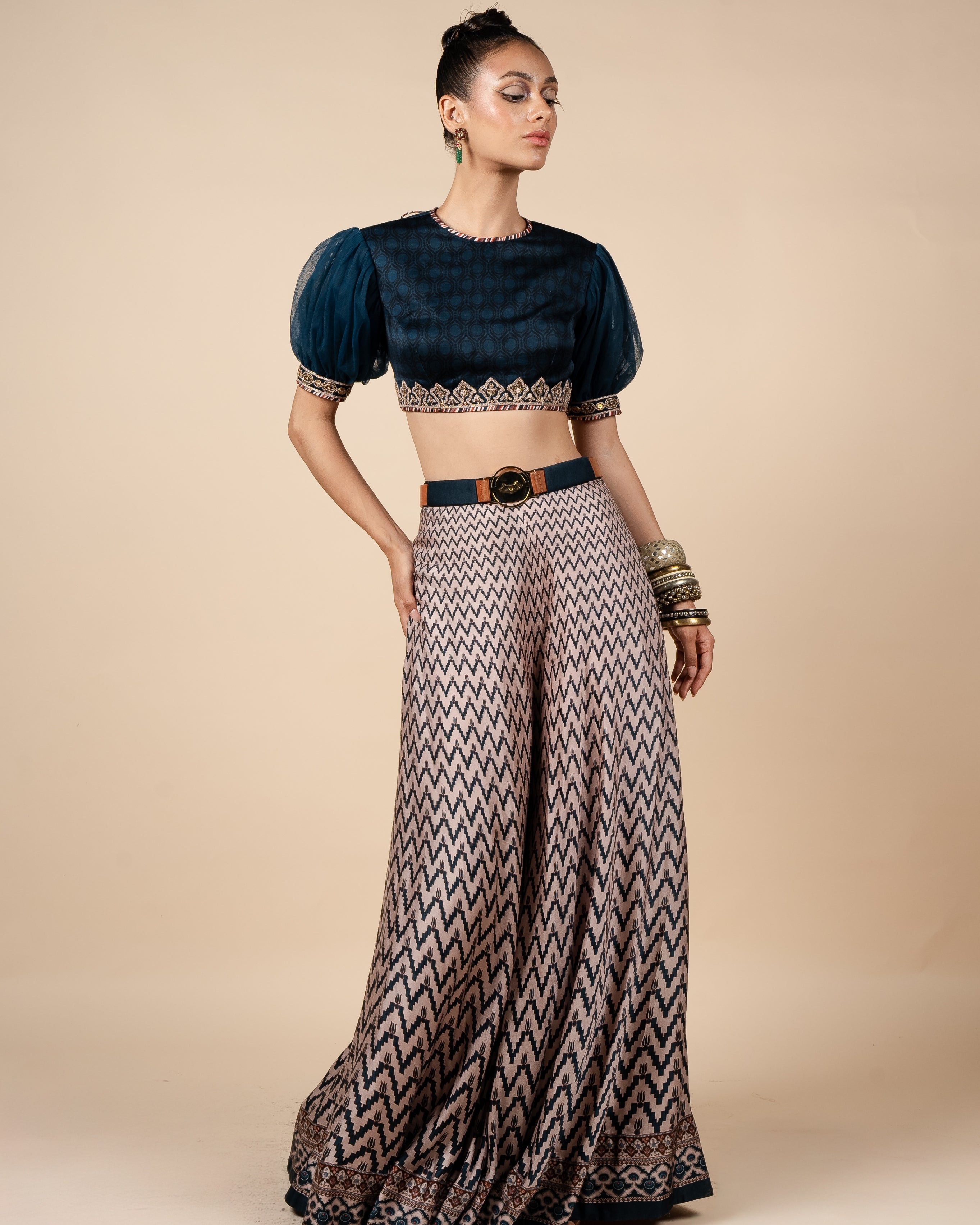 Midnight Blue And Nugrey Sharara Set