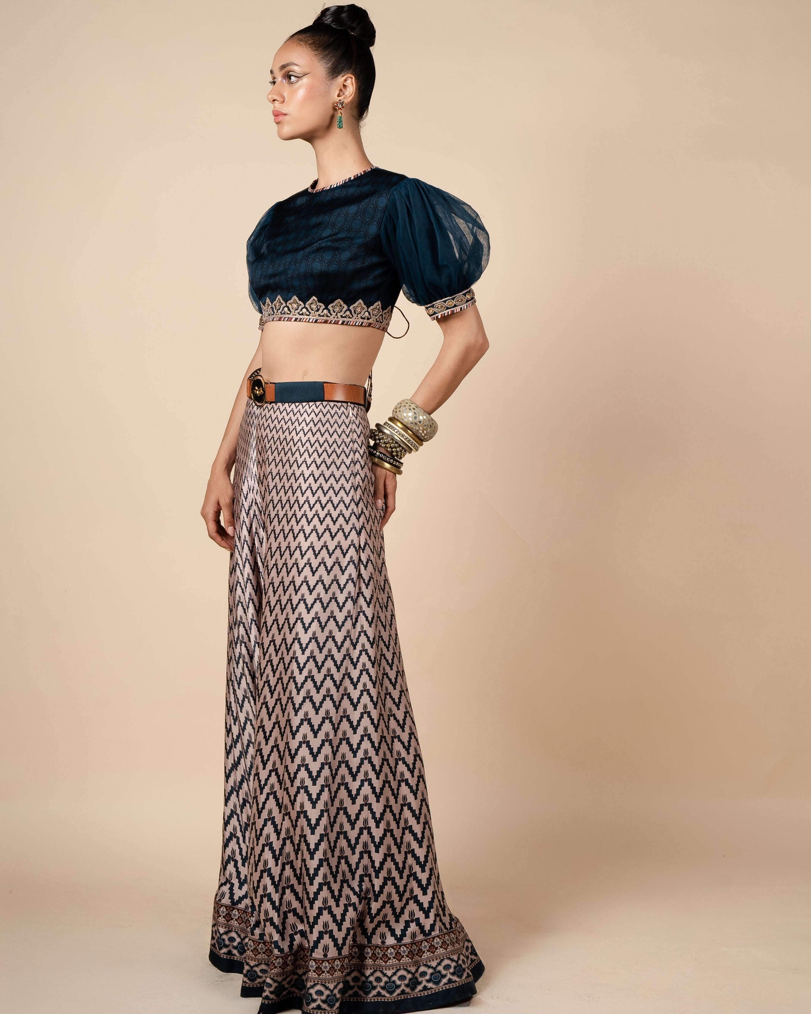 Midnight Blue And Nugrey Sharara Set