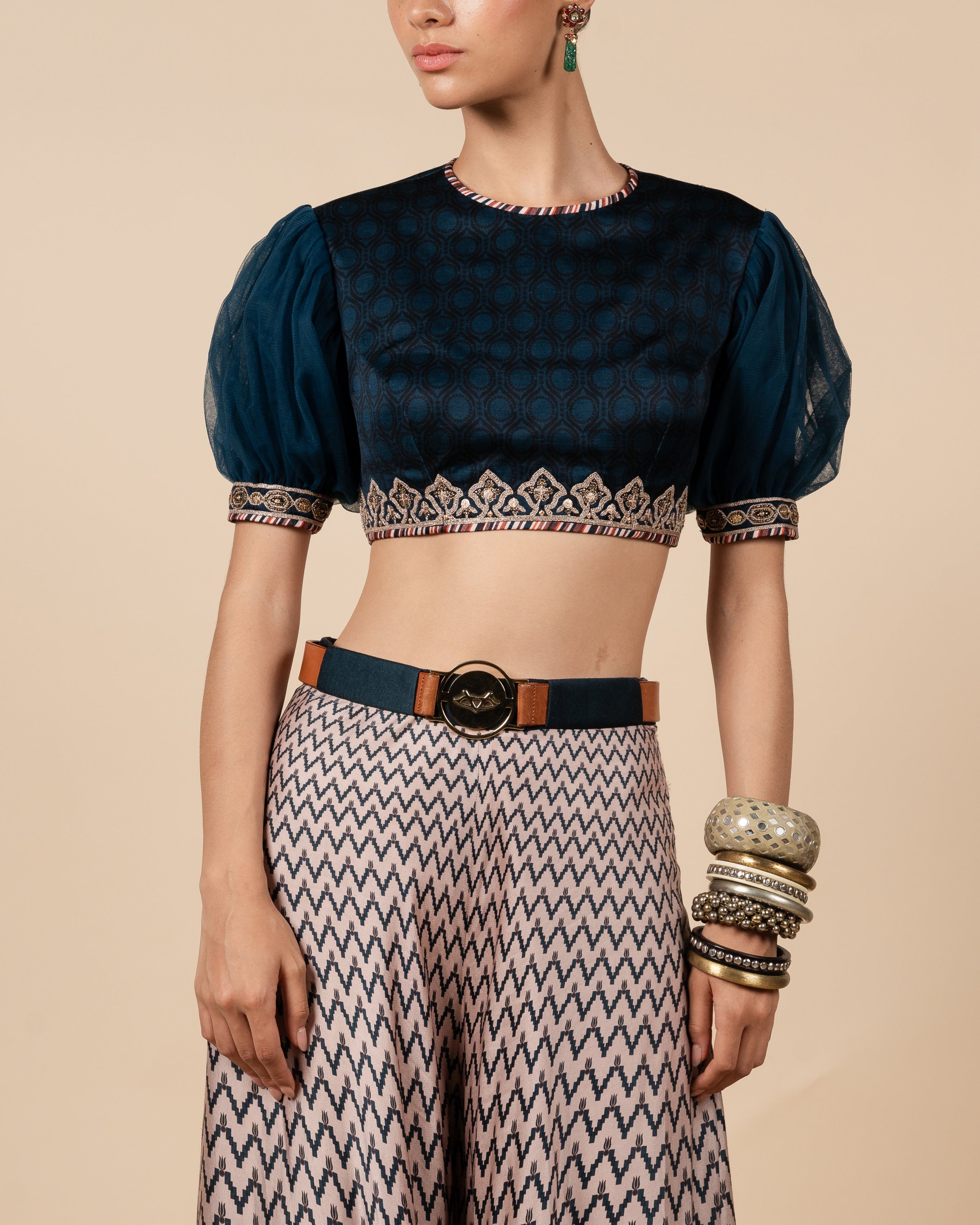 Midnight Blue And Nugrey Sharara Set