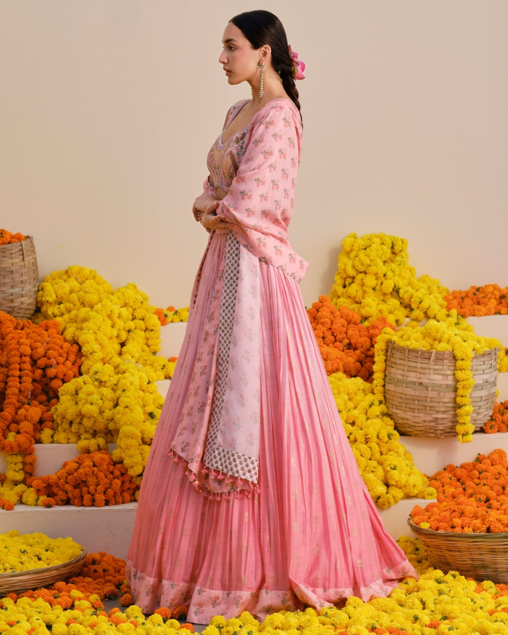 Rose Pink Embroidered Lehenga Set