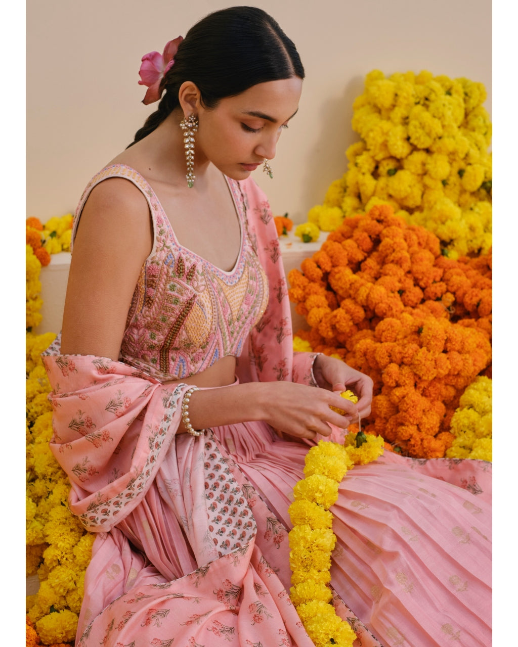 Rose Pink Embroidered Lehenga Set