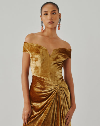Molten Gold Offshoulder Gown