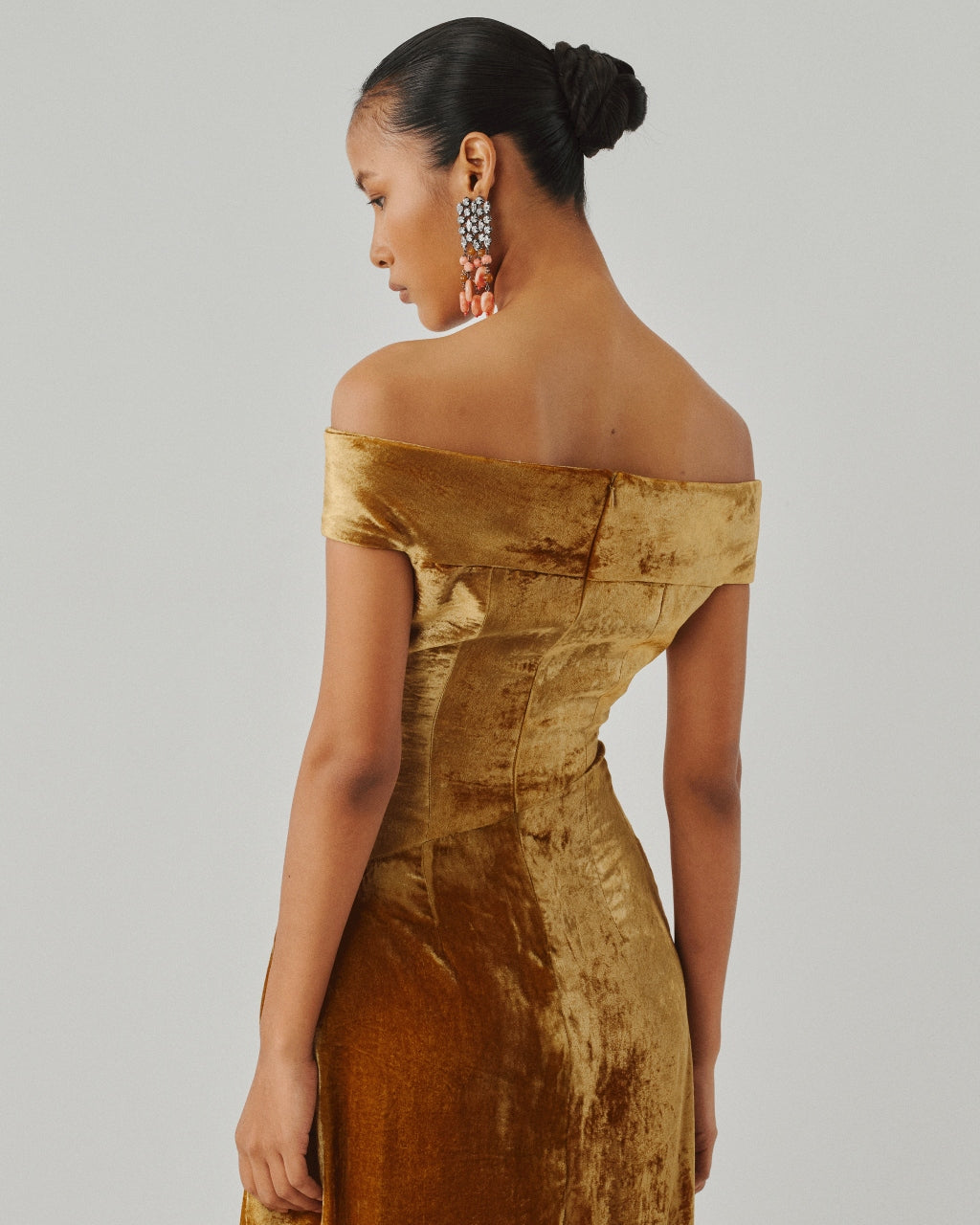 Molten Gold Offshoulder Gown