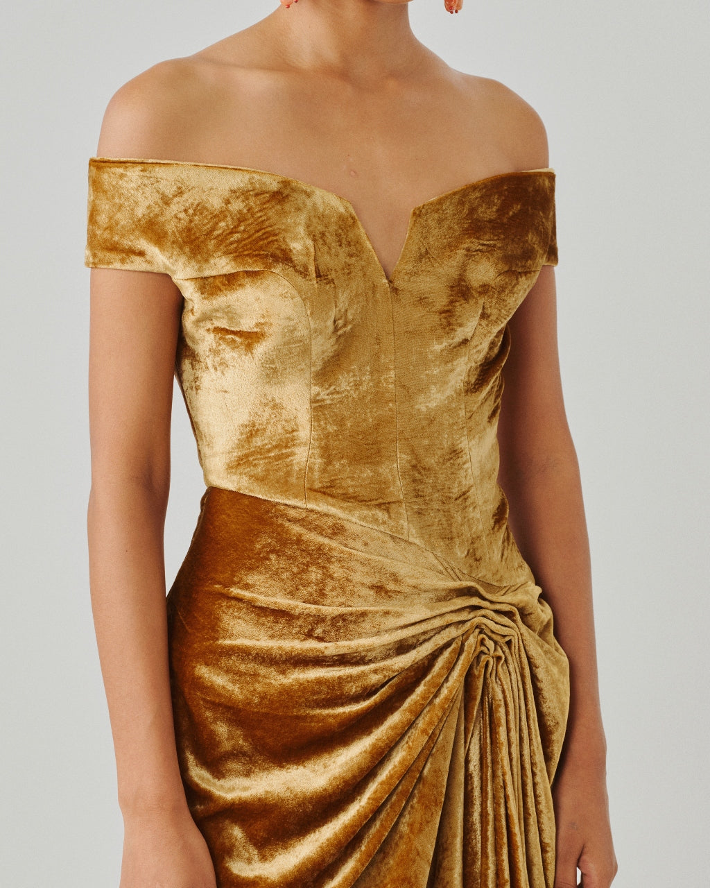 Molten Gold Offshoulder Gown