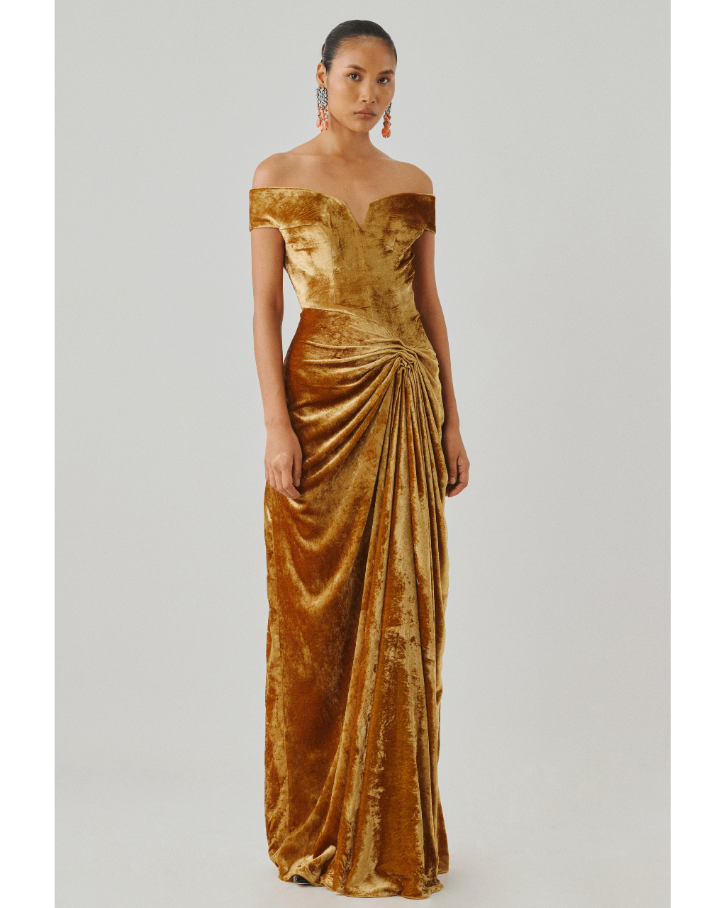 Molten Gold Offshoulder Gown