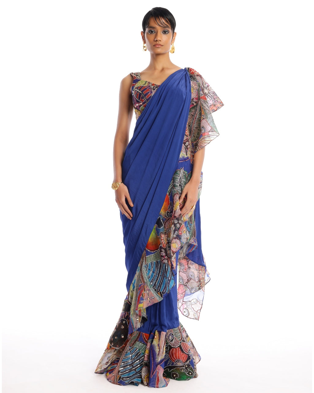 Midnight Blue Labyrinth Sari Set