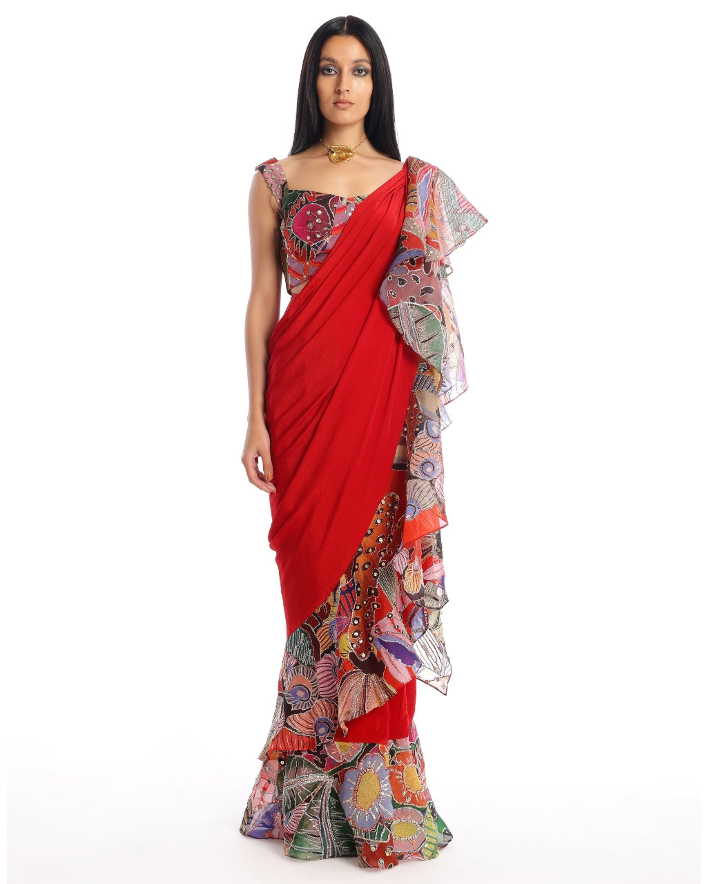 Candy Red Labyrinth Sari Set
