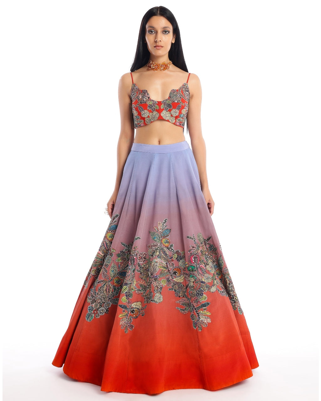 Purple Red Twin Flame Lehenga Set