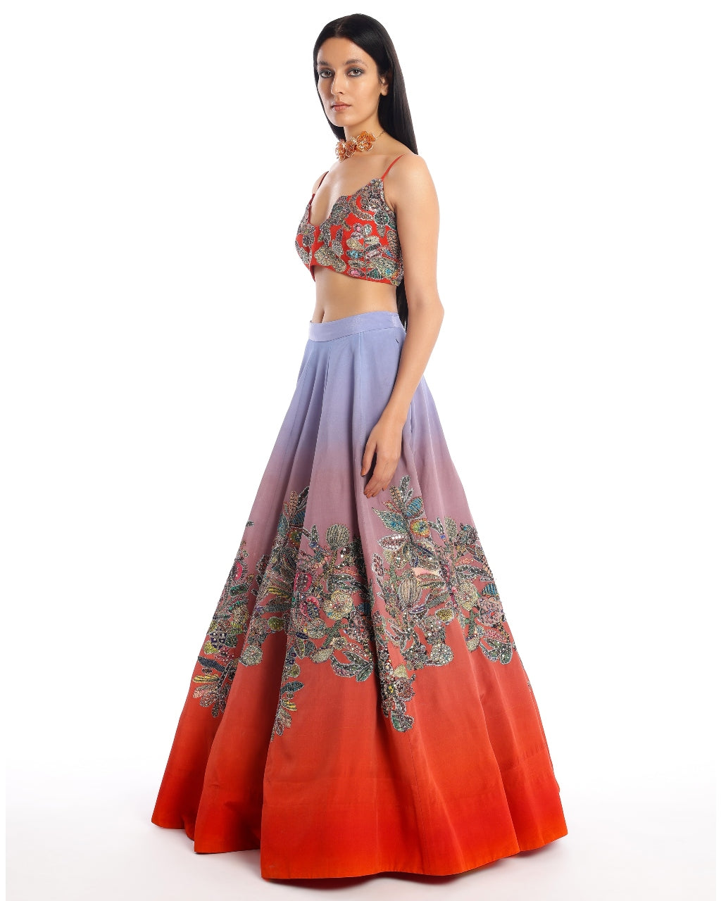 Purple Red Twin Flame Lehenga Set