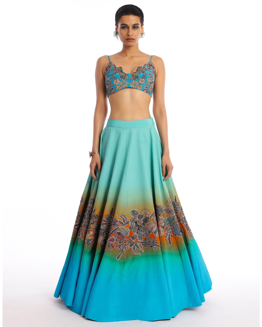 Teal Sky Blue Twin Flame Lehenga Set