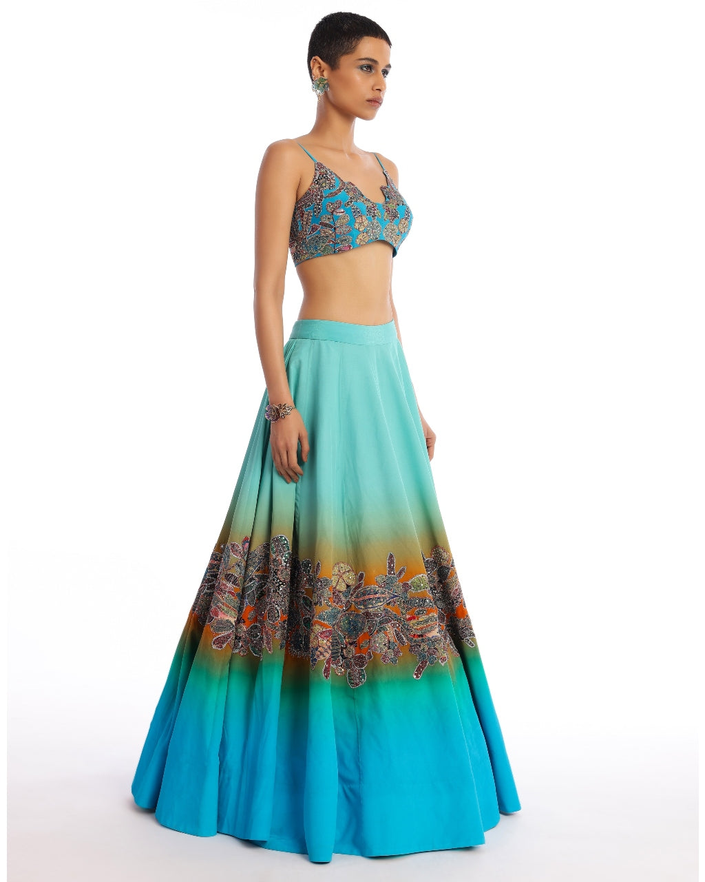 Teal Sky Blue Twin Flame Lehenga Set