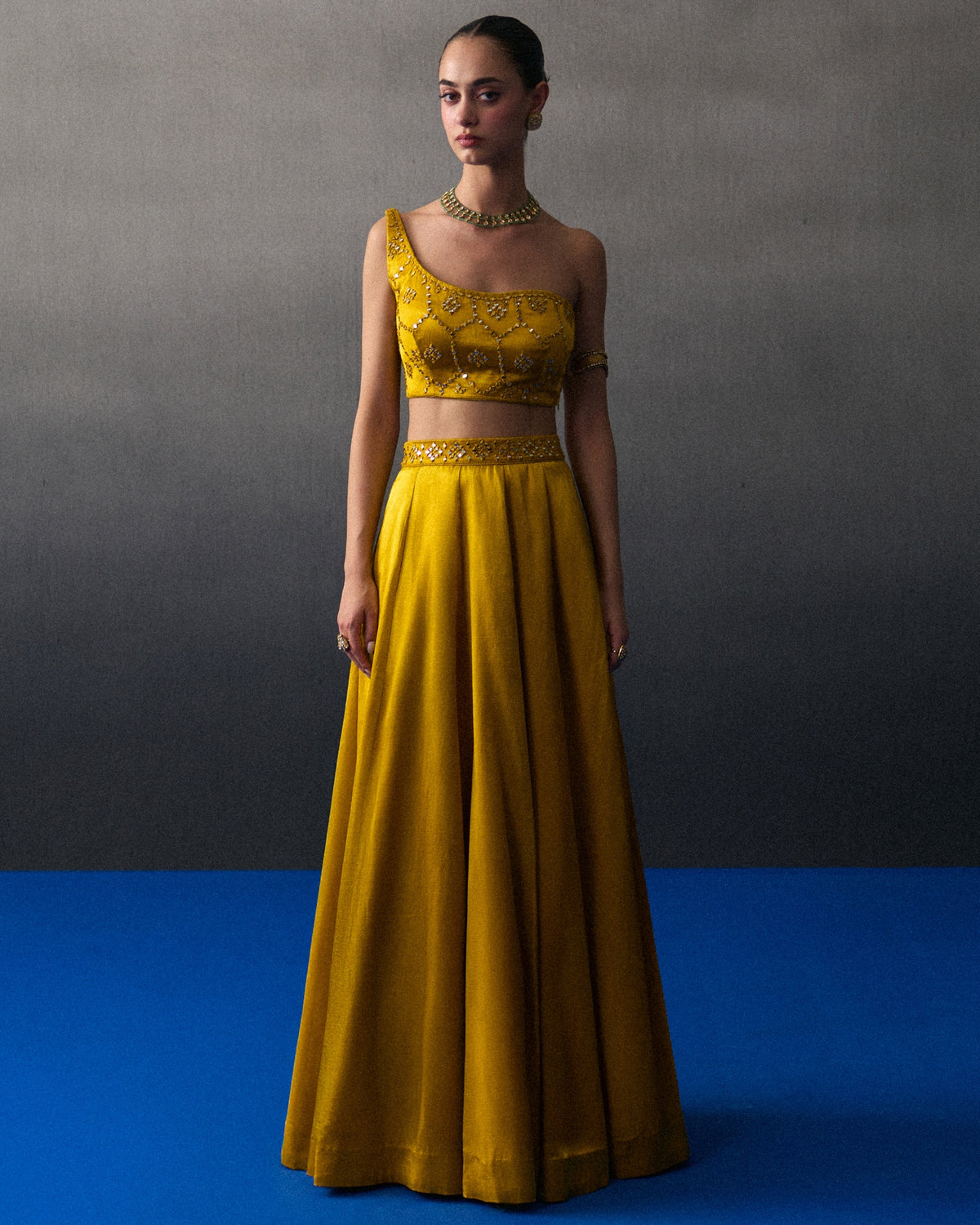 Mustard Satin Silk Festive Lehenga Set