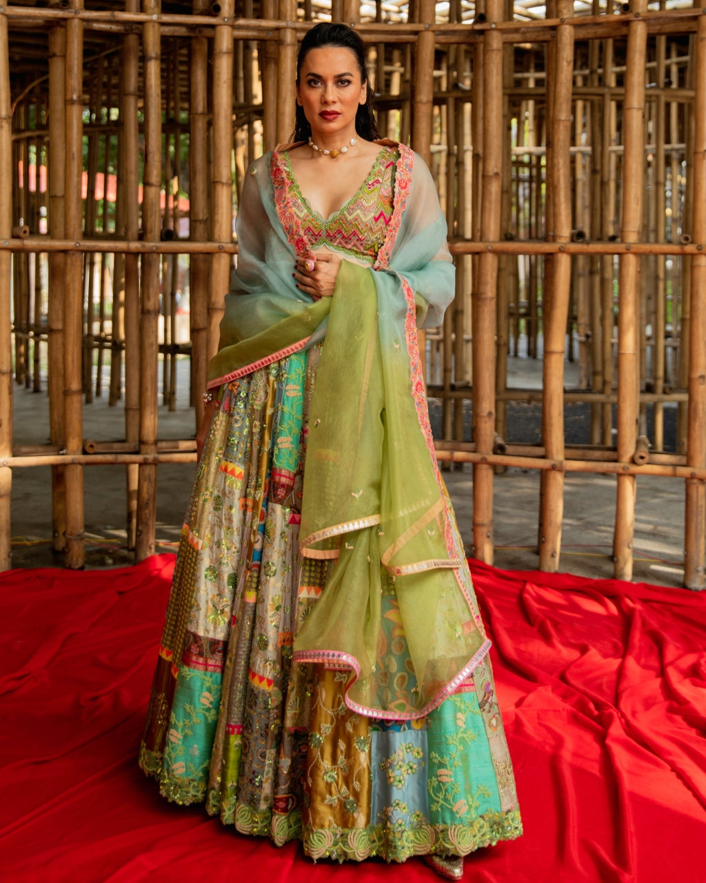 Multi Green Lehenga Set