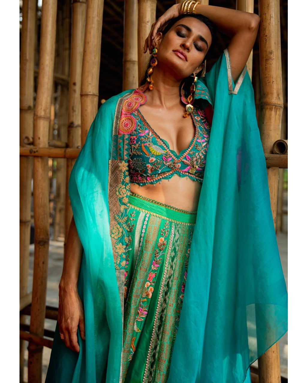 Turquoise Sharara And Cape Set