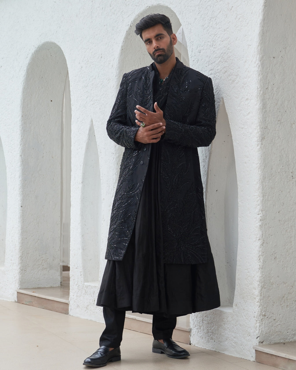 Zabir Embroidered Sherwani Angrakha Set