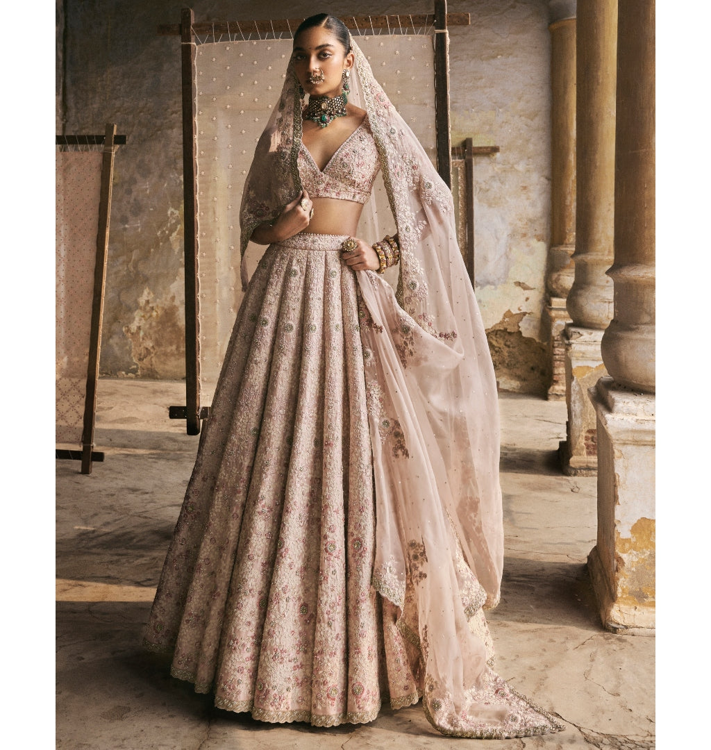 Dabka-Moti Scallop Lehenga Set