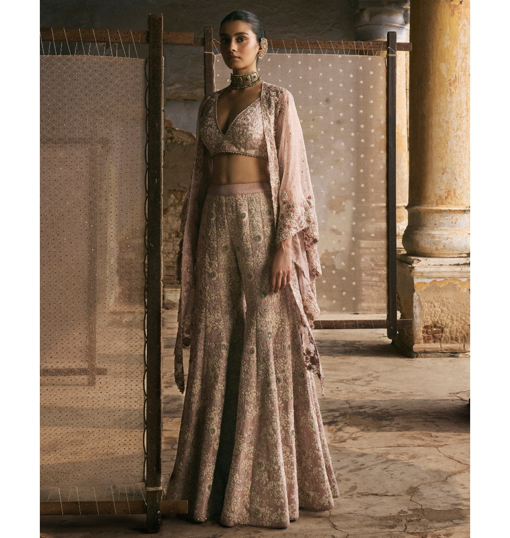 Dupion Dori Work Cape And Sharara Set