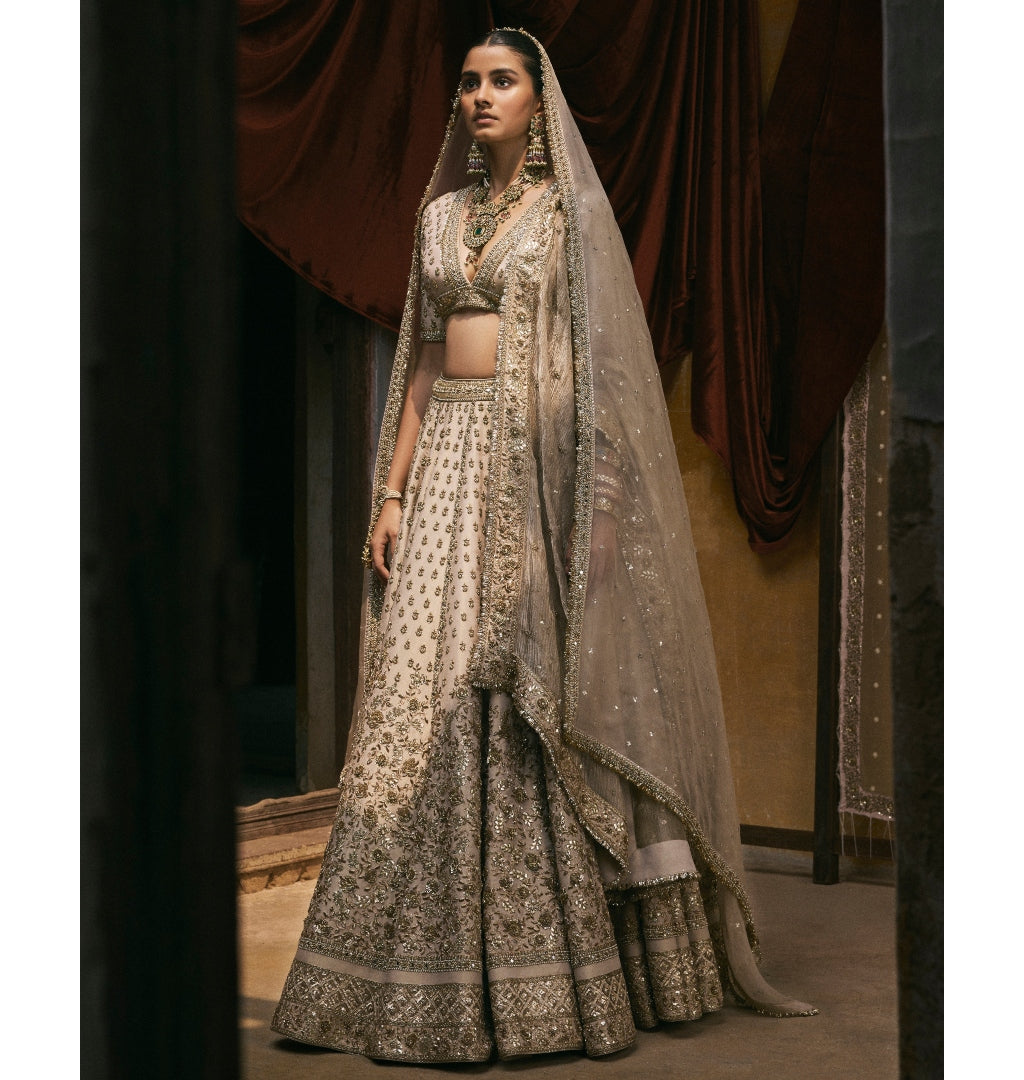 Ivory Tissue With Dabka And Gota Work Lehenga Set