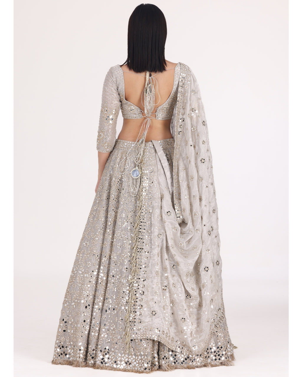 Silver Tissue Embellished Lehenga Set