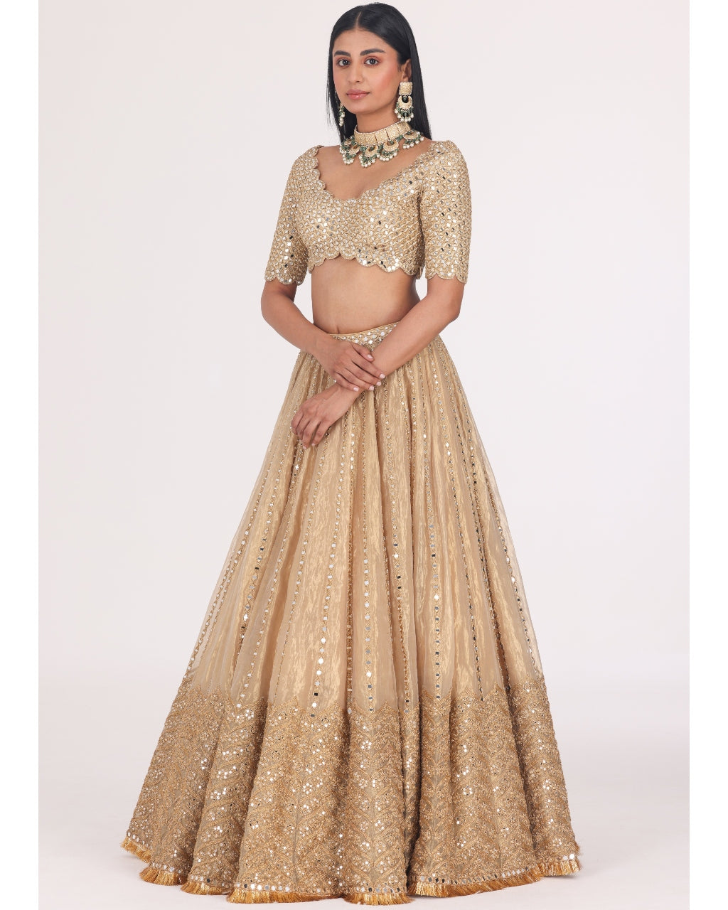 Mirror Embellished Tissue Lehenga Set