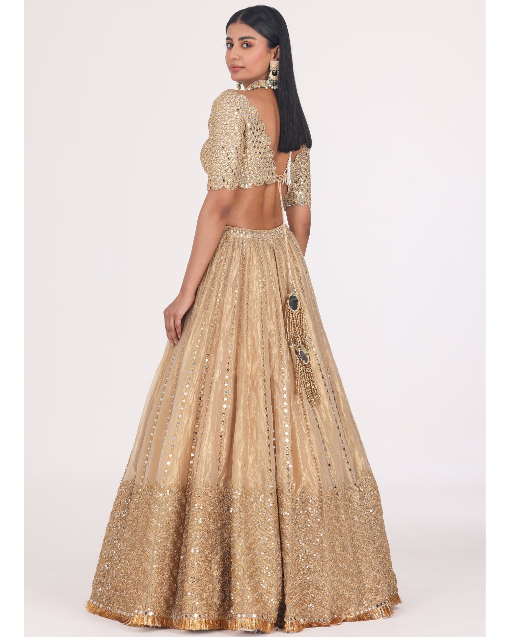 Mirror Embellished Tissue Lehenga Set