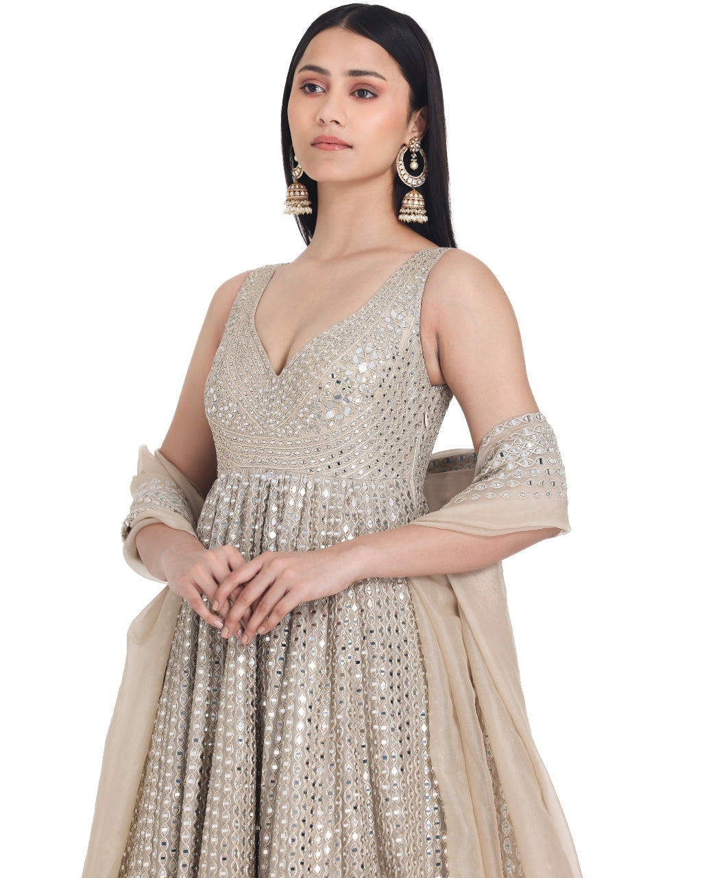 Moon Grey Anarkali Set