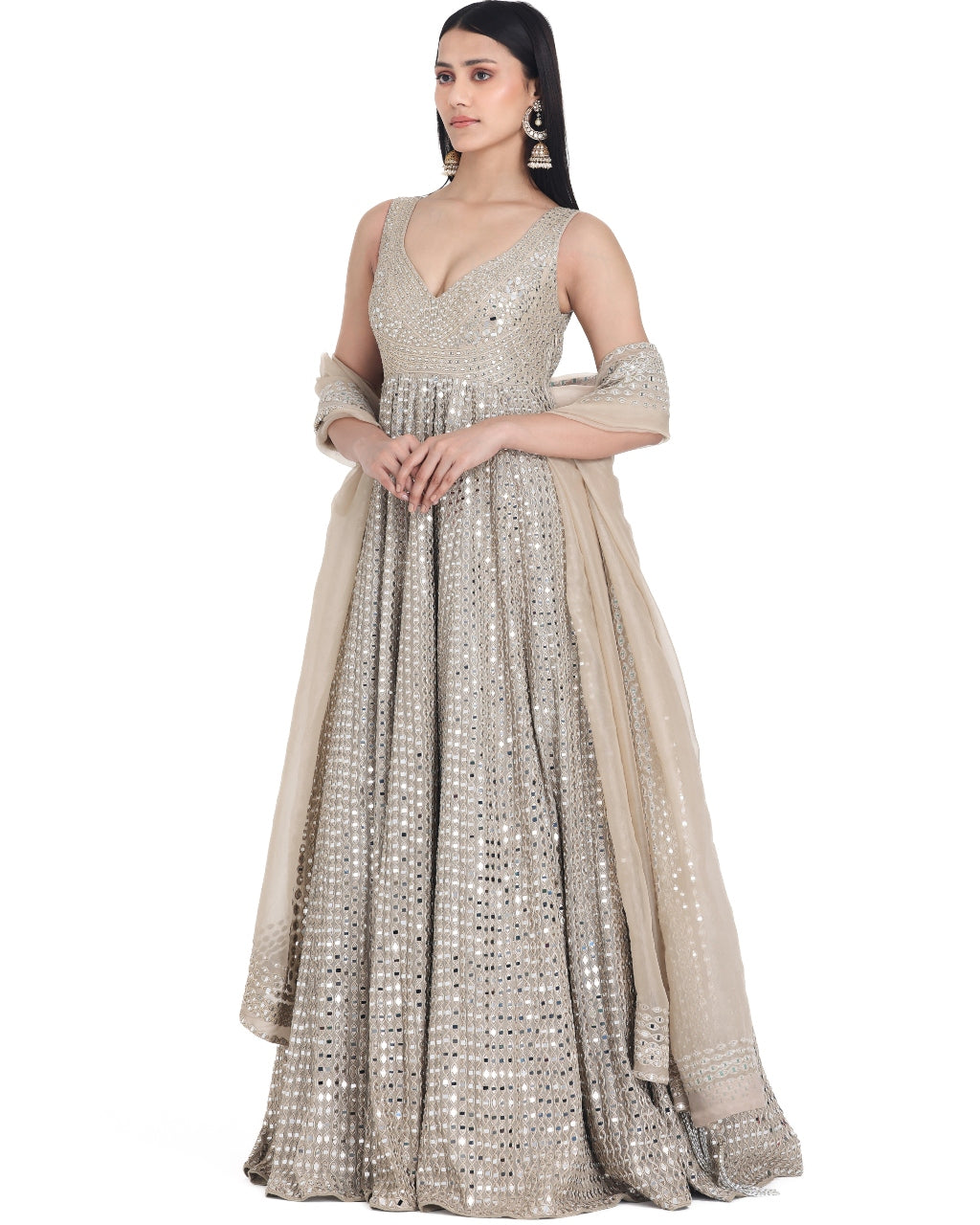 Moon Grey Anarkali Set