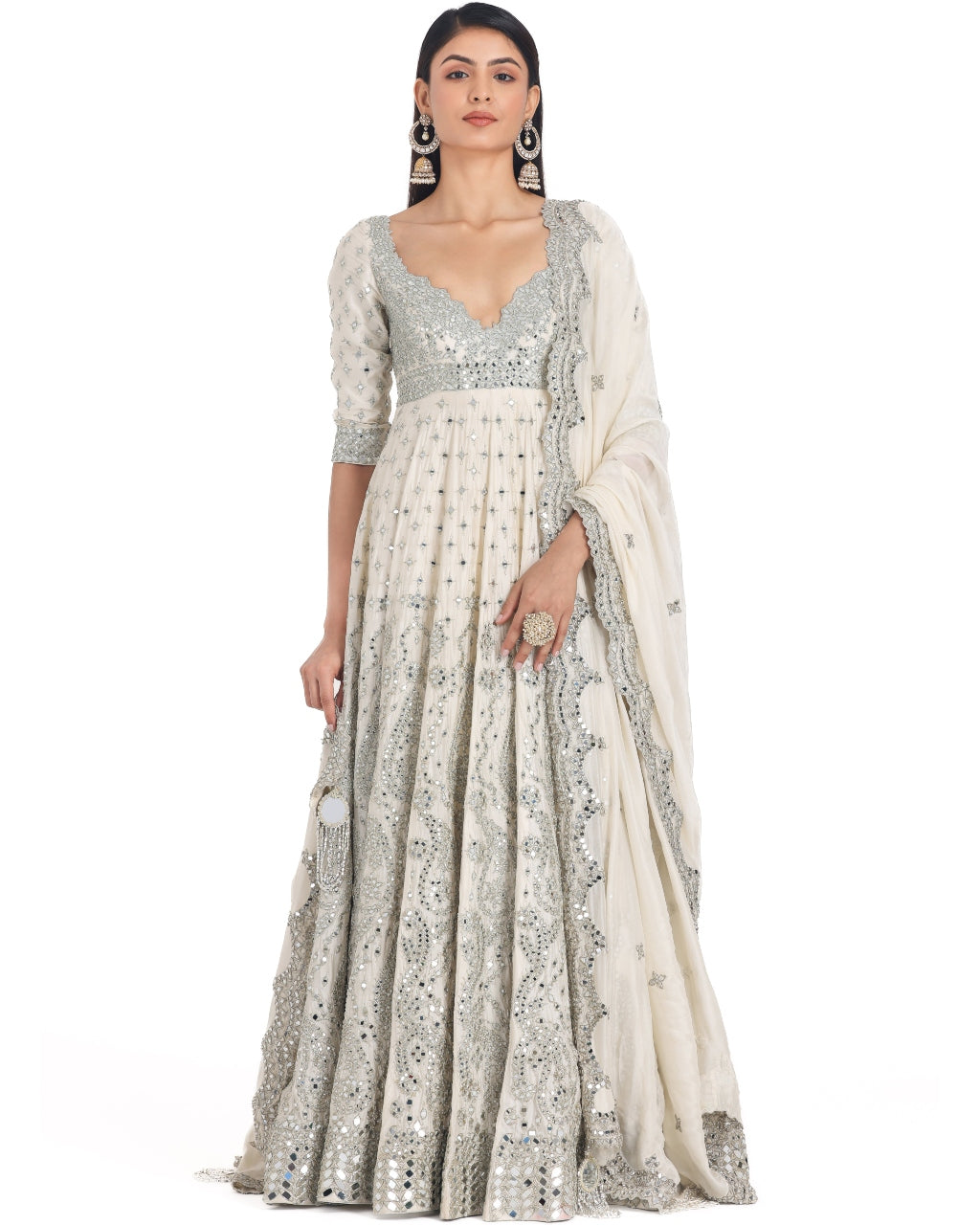 Pearl Ivory V-Neck Anarkali Set