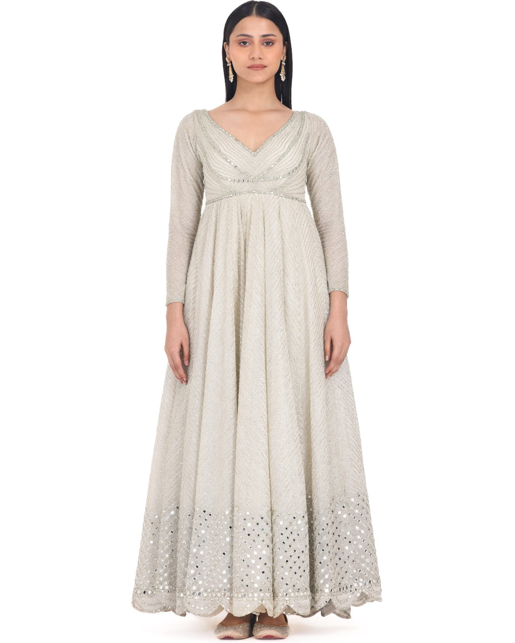 Ivory Anarkali With Scallop Dupatta