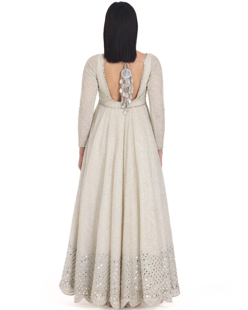 Ivory Anarkali With Scallop Dupatta