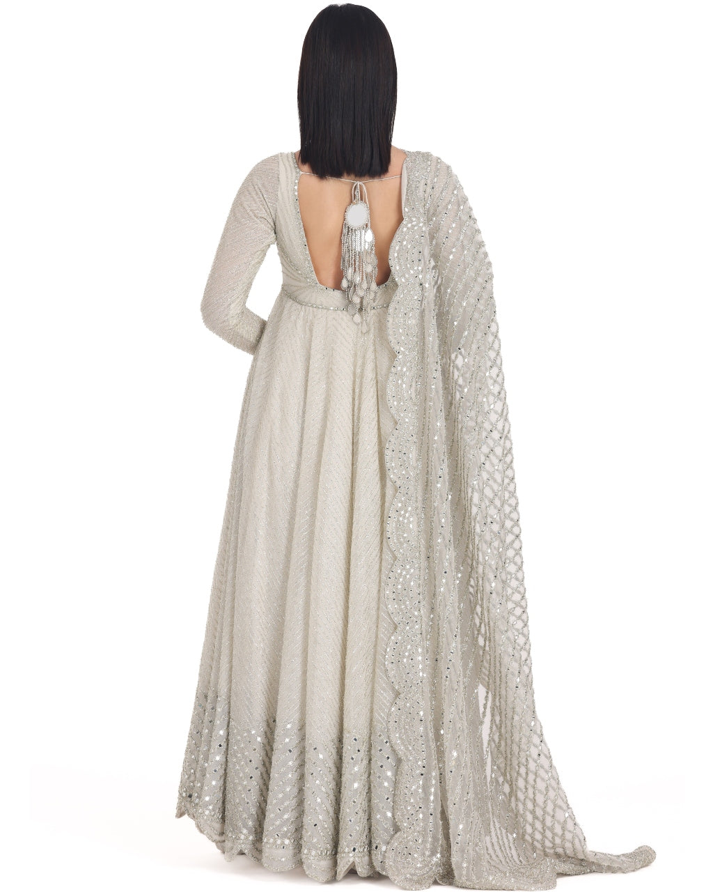 Ivory Anarkali With Scallop Dupatta