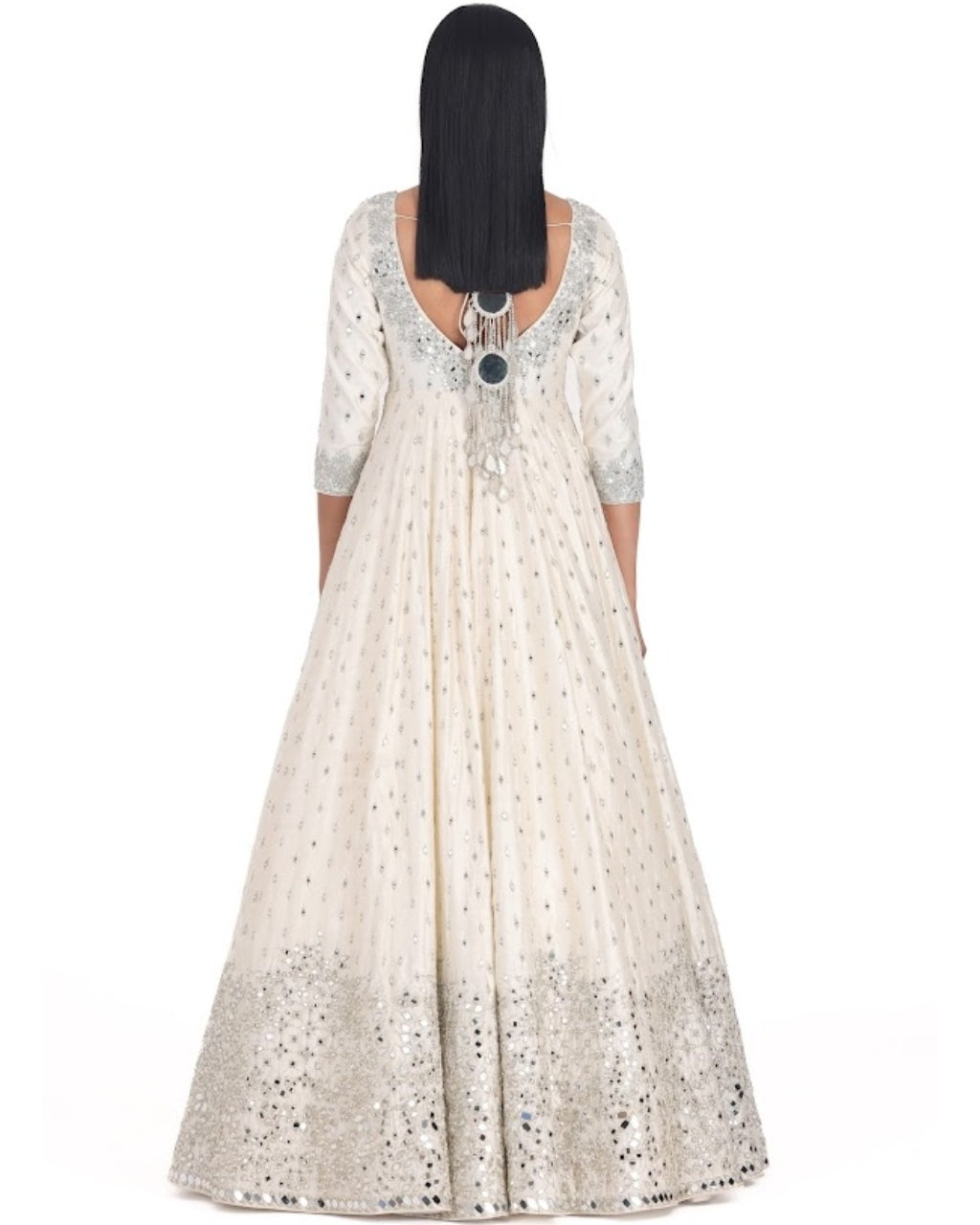 Ivory V-Neck Embroidered Anarkali Set