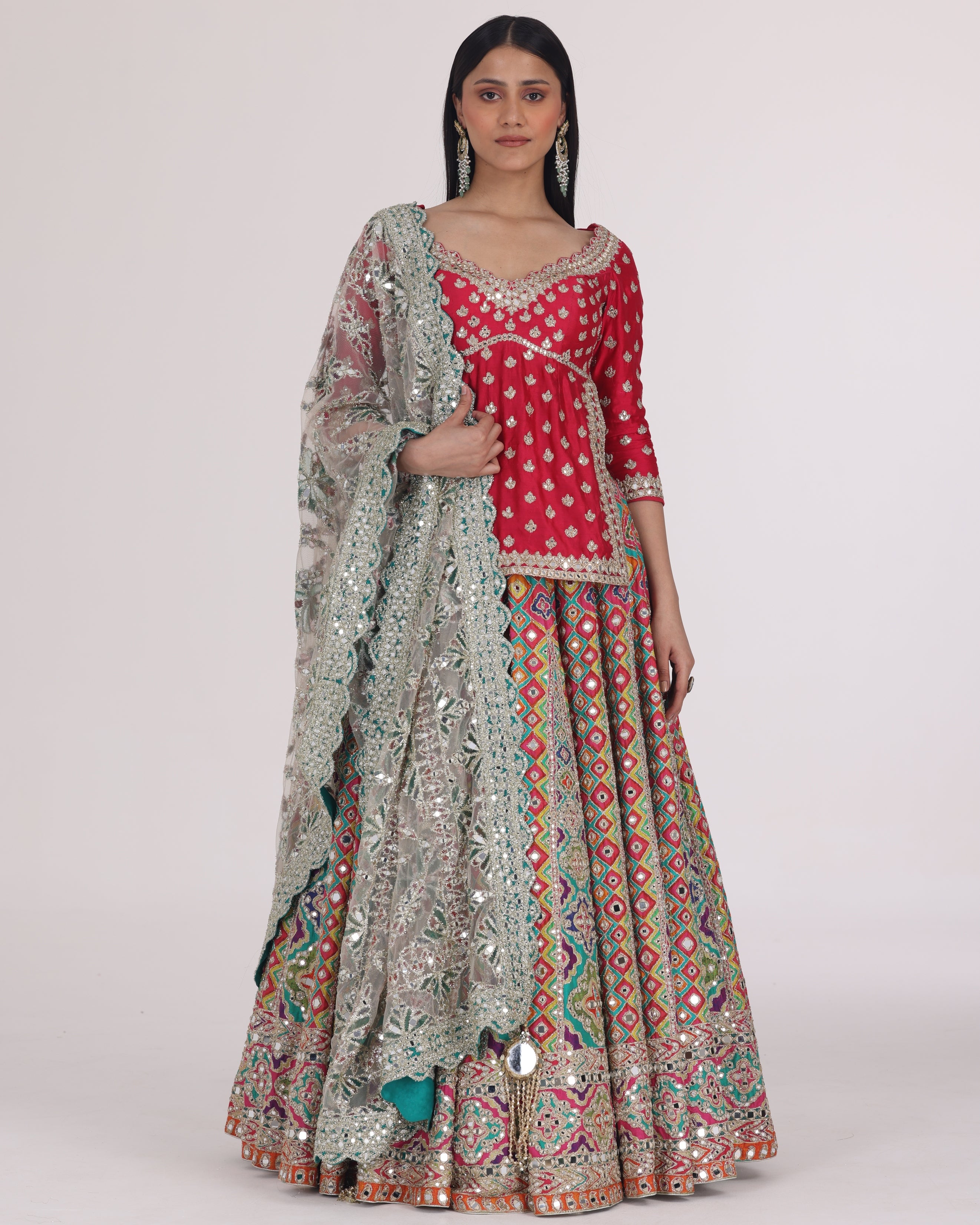 Multicolour Begam Choli Lehenga Set