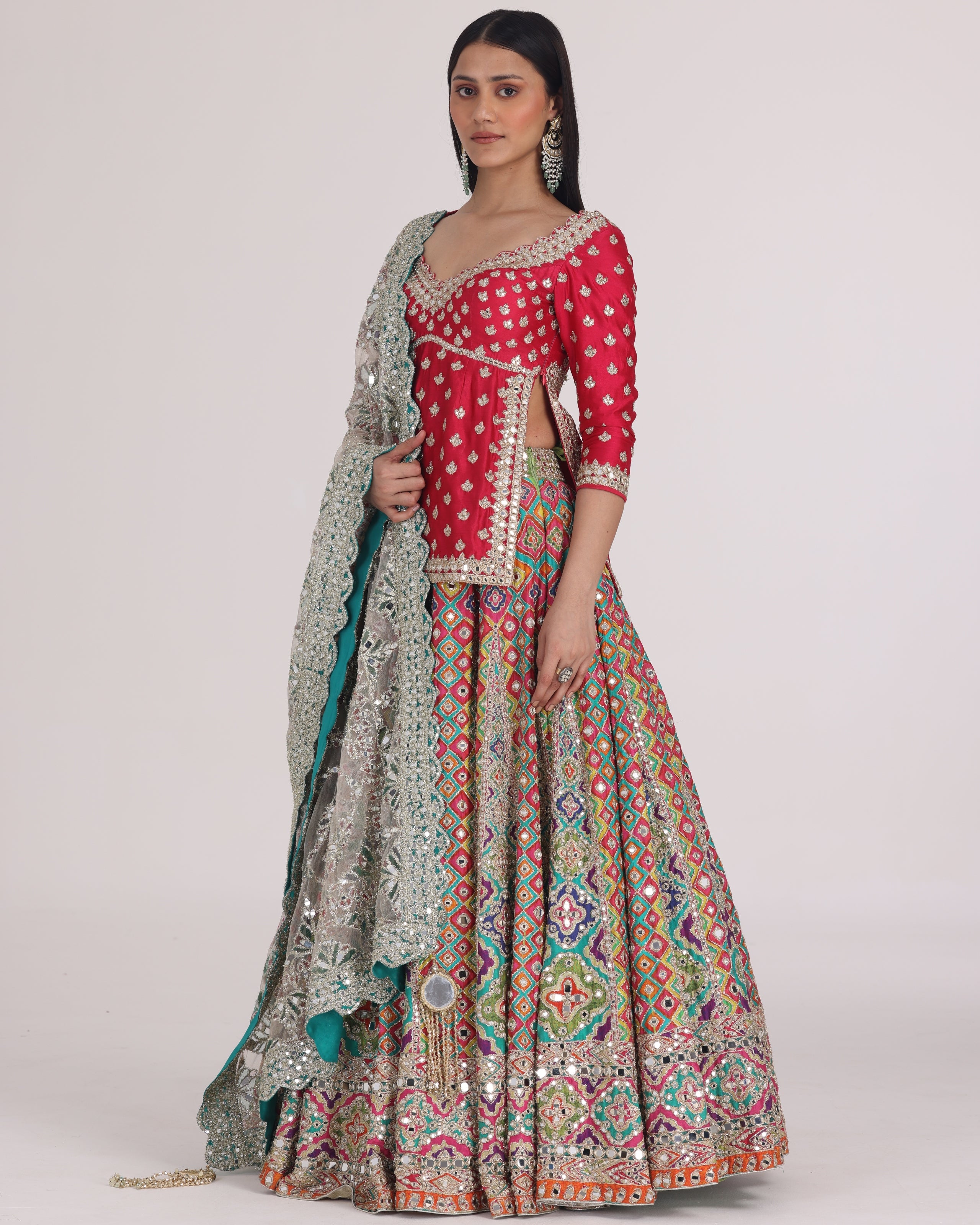 Multicolour Begam Choli Lehenga Set