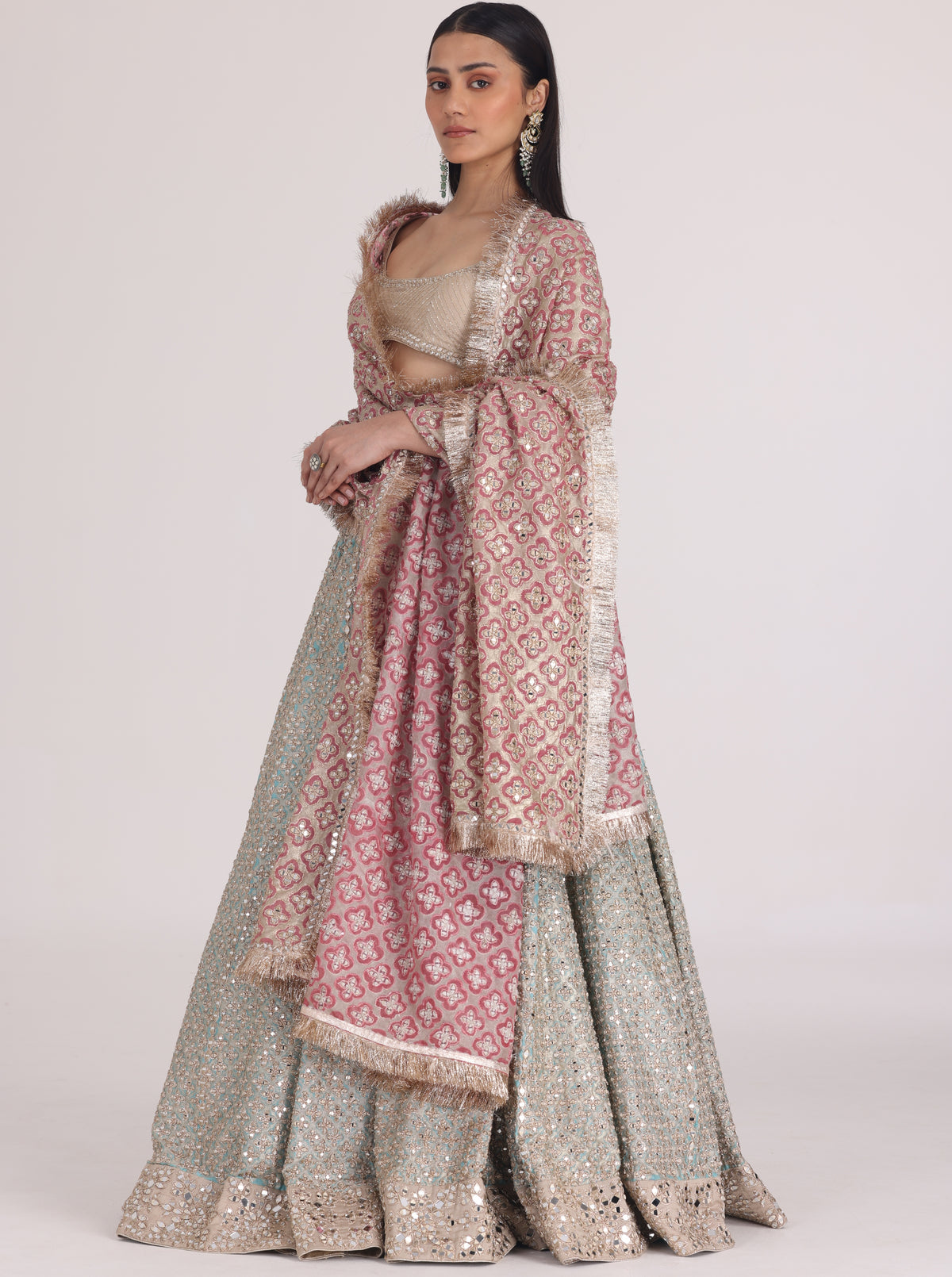 Sky blue Pink Lehenga Set