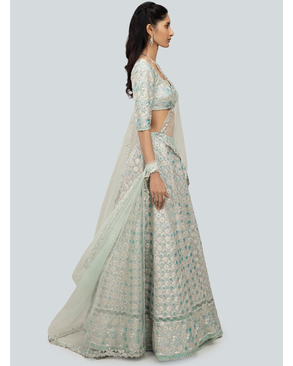 Powder Blue Tissue Applique Lehenga Set | Aisha Rao – KYNAH